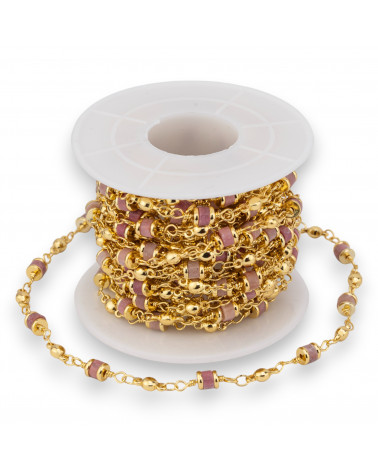 Catena Rosario Di Ottone Con Pietre Dure Rondelle 5mm 1 Metro Rodonite-CATENE A METRAGGIO | Worldofjewel.com