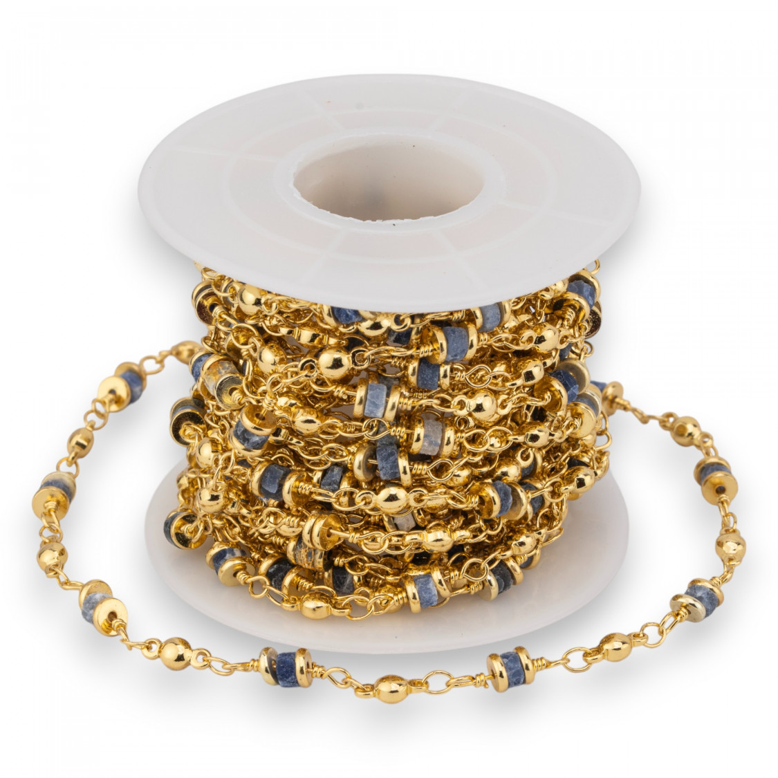 Catena Rosario Di Ottone Con Pietre Dure Rondelle 5mm 1 Metro Sodalite-CATENE A METRAGGIO | Worldofjewel.com