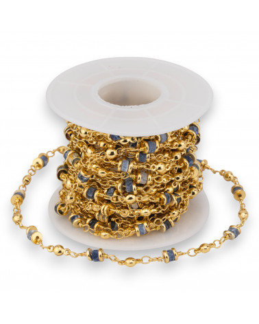 Catena Rosario Di Ottone Con Pietre Dure Rondelle 5mm 1 Metro Sodalite-CATENE A METRAGGIO | Worldofjewel.com