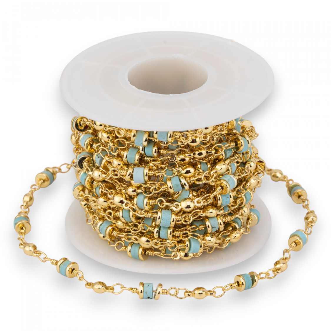 Catena Rosario Di Ottone Con Pietre Dure Rondelle 5mm 1 Metro Turchese Chiaro-CATENE A METRAGGIO | Worldofjewel.com