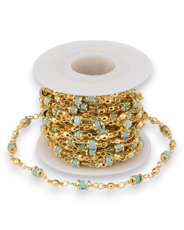 Catena Rosario Di Ottone Con Pietre Dure Rondelle 5mm 1 Metro Turchese Chiaro-CATENE A METRAGGIO | Worldofjewel.com