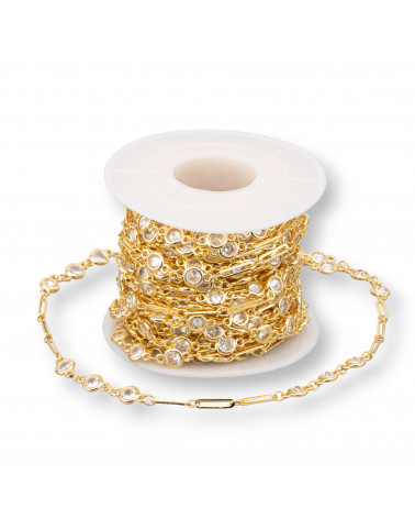 Catena Rosario Di Ottone Con Zircone Tondo 5,5mm e Maglia Rettangolo 1 Metro Dorato Trasparente-CATENE CON PERLINE INCASTONATE | Worldofjewel.com