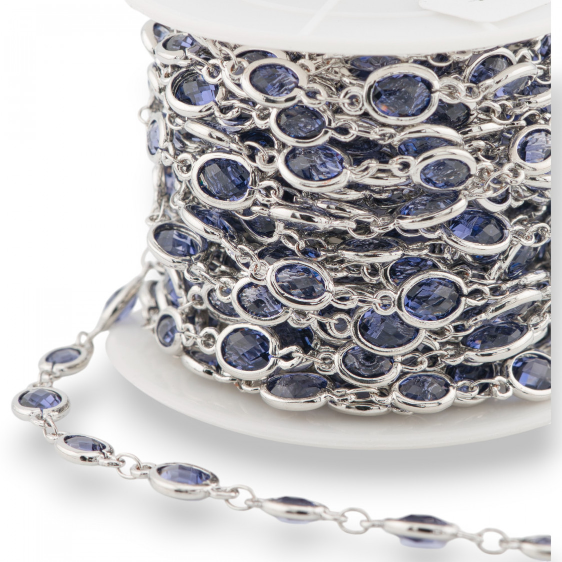Cadena de rosario de latón con cabujón ovalado de ojo de gato 5,5x7,0 mm, 1 metro rodiado violeta-CATENE CON PIETRE E CRISTALLI | Worldofjewel.com