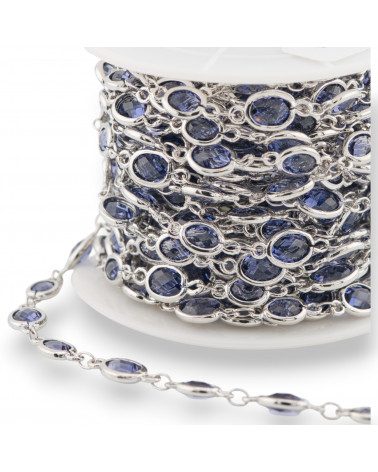 Cadena de rosario de latón con cabujón ovalado de ojo de gato 5,5x7,0 mm, 1 metro rodiado violeta-CATENE CON PIETRE E CRISTALLI | Worldofjewel.com