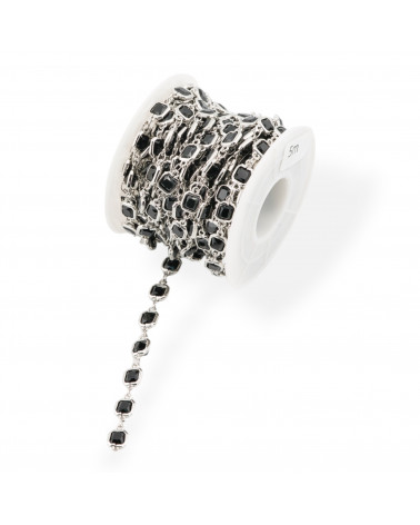 Catena Rosario Di Ottone Con Occhio Di Gatto Cabochon Quadrato 7mm 1 Metro Rodiato Nero-CATENE CON PERLINE INCASTONATE | Worldofjewel.com