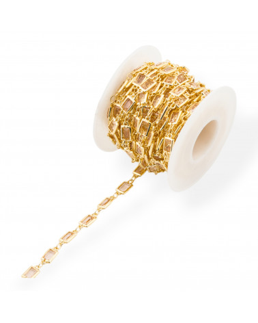 Catena Rosario Di Ottone Con Occhio Di Gatto Cabochon Rettangolo 5,5x7,5mm 1 Metro Dorato Champagne-CATENE CON PERLINE INCASTONATE | Worldofjewel.com