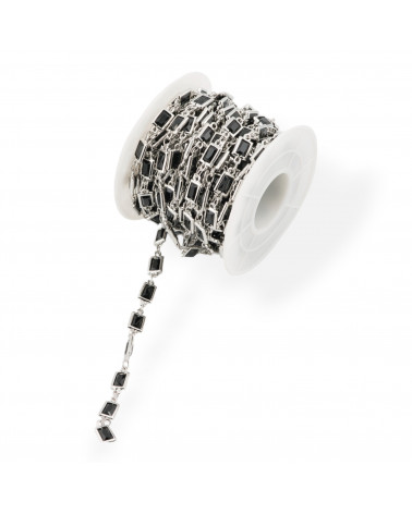 Catena Rosario Di Ottone Con Occhio Di Gatto Cabochon Rettangolo 5,5x7,5mm 1 Metro Rodiato Nero-CATENE CON PERLINE INCASTONATE | Worldofjewel.com