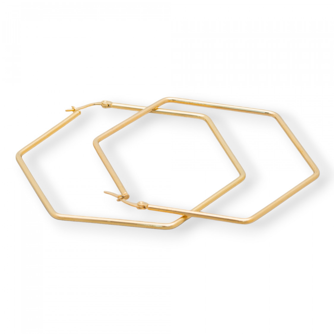 Orecchini Di Acciaio Liscio Ad Esagono 60mm 7Paia Dorato-ORECCHINI DI ACCIAIO | Worldofjewel.com