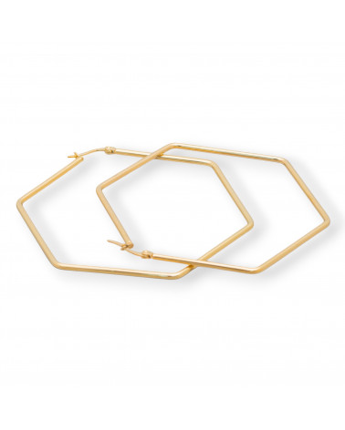 Orecchini Di Acciaio Liscio Ad Esagono 60mm 7Paia Dorato-ORECCHINI DI ACCIAIO | Worldofjewel.com