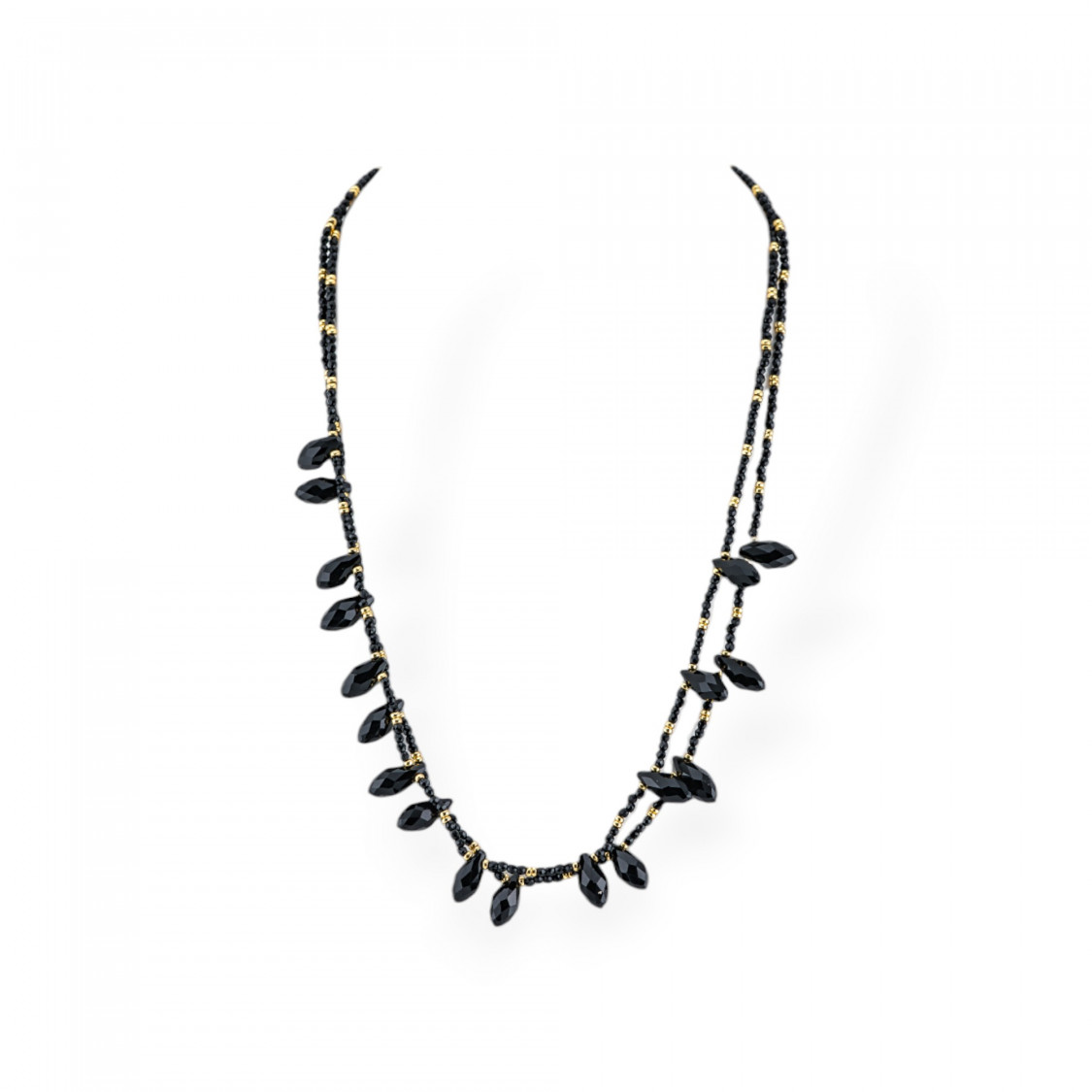 Bijoux Collar De Cristales CZ Con Elementos De Bronce 2 Piezas Negro-DISEÑO ITALIA | Worldofjewel.com