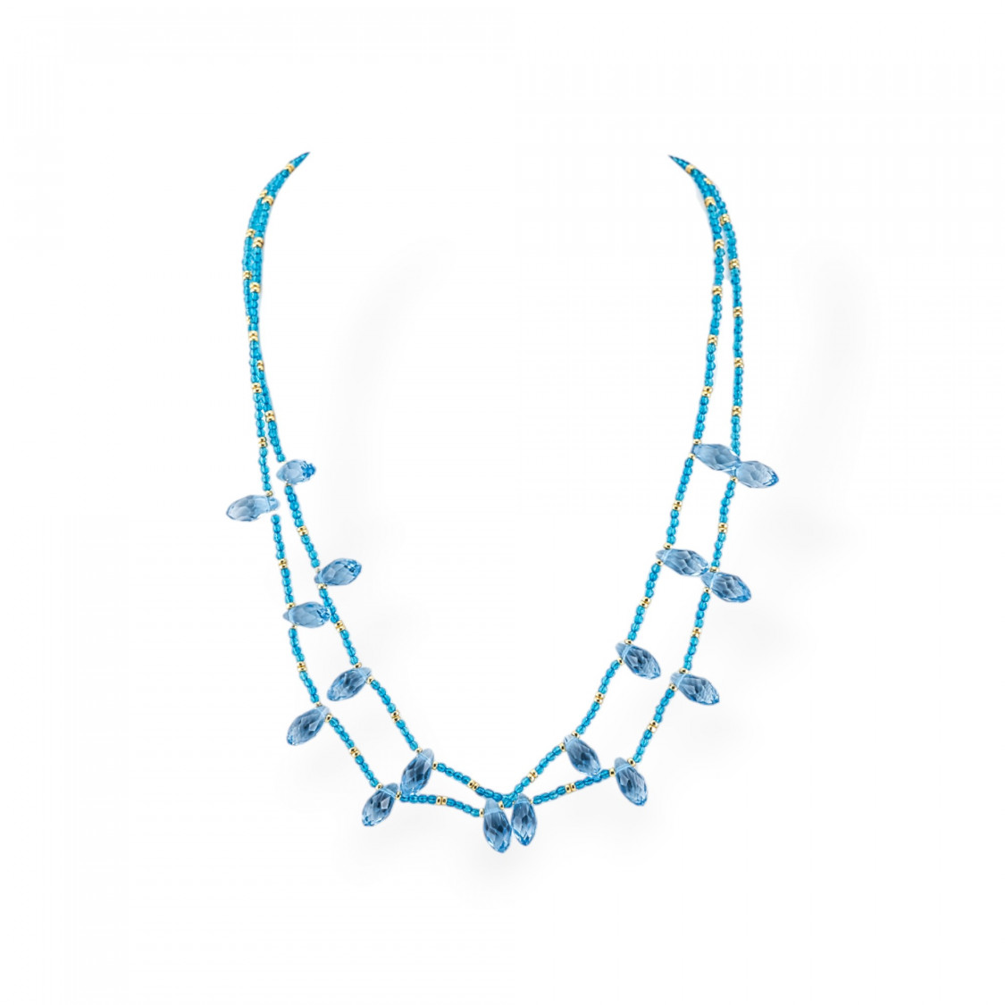 Collana Bijoux Di Cristalli CZ Con Elementi Di Bronzo 2pz Blue-DESIGN ITALY | Worldofjewel.com