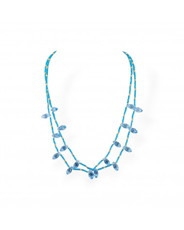 Bijoux Collar De Cristales CZ Con Elementos De Bronce 2 Piezas Azul-DISEÑO ITALIA | Worldofjewel.com