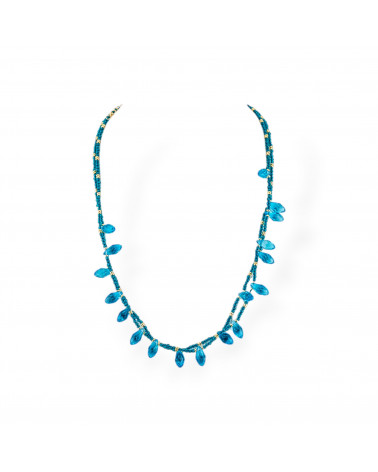 Collana Bijoux Di Cristalli CZ Con Elementi Di Bronzo 2pz Cyan-DESIGN ITALY | Worldofjewel.com