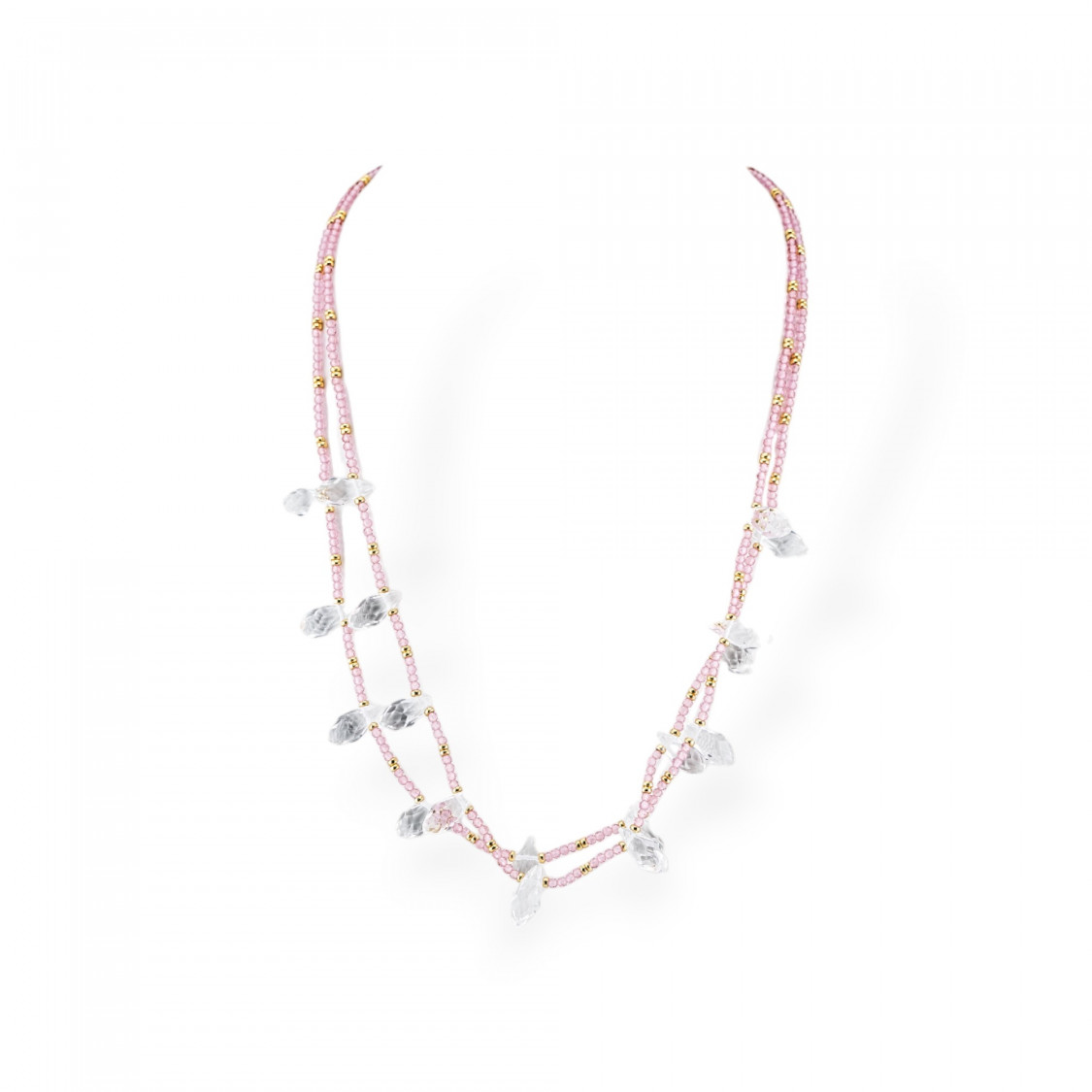 Collana Bijoux Di Cristalli CZ Con Elementi Di Bronzo 2pz Pink-DESIGN ITALY | Worldofjewel.com