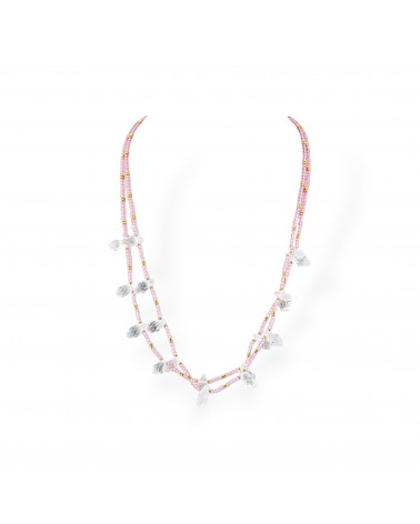 Collana Bijoux Di Cristalli CZ Con Elementi Di Bronzo 2pz Pink-DESIGN ITALY | Worldofjewel.com