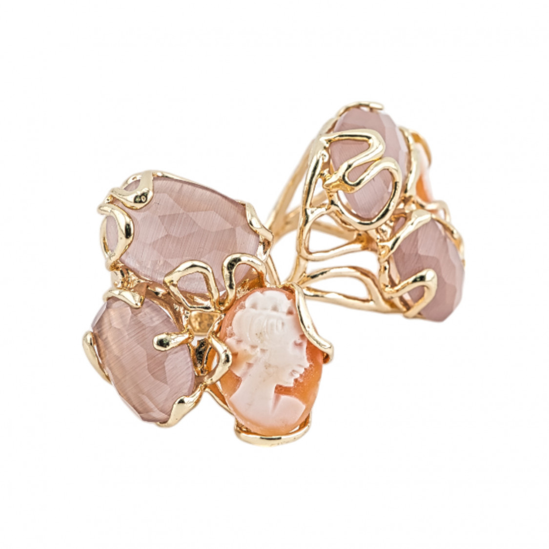 Bague Bronze Collection AURORA 32x36mm Avec Oeil de Chat Taille Ajustable Avec Camée Ambre Doré Naturel-BAGUES EN BRONZE ET ŒIL DE CHAT | Worldofjewel.com