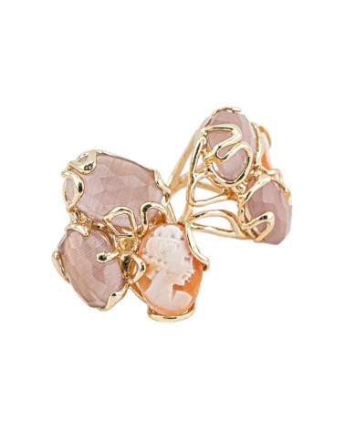 Bague Bronze Collection AURORA 32x36mm Avec Oeil de Chat Taille Ajustable Avec Camée Ambre Doré Naturel-BAGUES EN BRONZE ET ŒIL DE CHAT | Worldofjewel.com