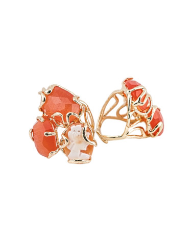 Bague Bronze Collection AURORA 32x36mm Avec Oeil de Chat Taille Ajustable Avec Camée Doré Orange Naturel-BAGUES EN BRONZE ET ŒIL DE CHAT | Worldofjewel.com