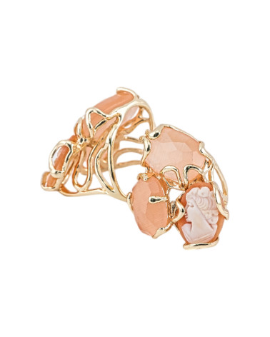 Anello Regolabile in Bronzo Dorato Collezione AURORA con Occhio Di Gatto Con Cammeo Naturale Arancione Chiaro | Gioiello Arti-ANELLI BRONZO CON PIETRE INCASTONATE | Worldofjewel.com
