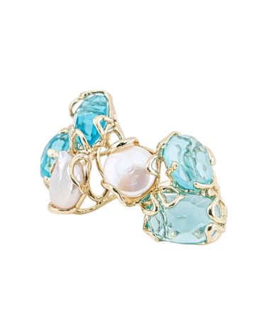 Bronze Ring AURORA Collection 32x36mm With Cat's Eye Adjustable Size With Golden Cyan River Pearls-BRONZE RINGS AND CAT'S EYE | Worldofjewel.com