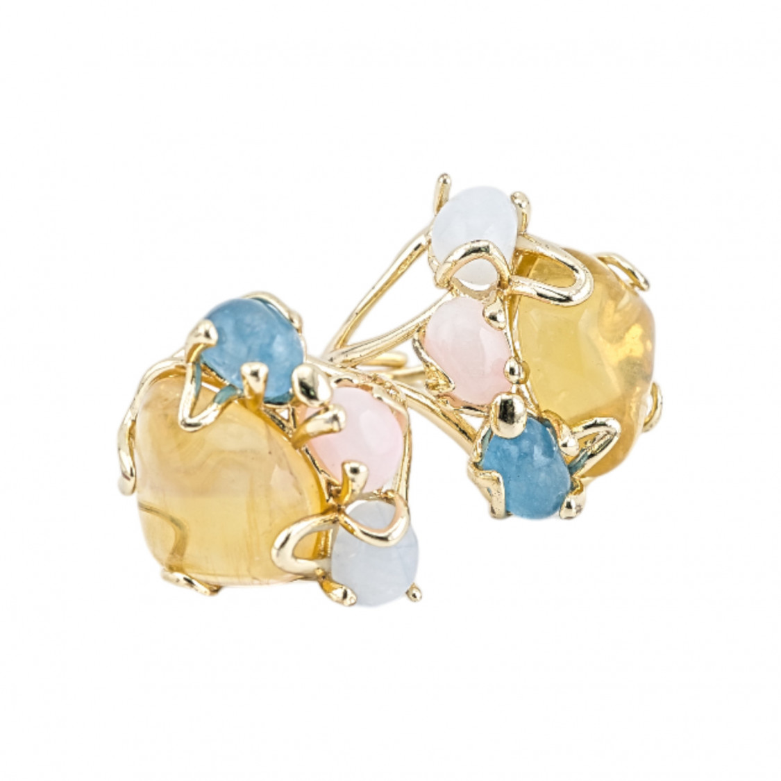 Bronze Ring AURORA Collection With 4 Natural Stones 26x31mm Adjustable Size Gold Amber Blue White-BRONZE RINGS AND CAT'S EYE | Worldofjewel.com