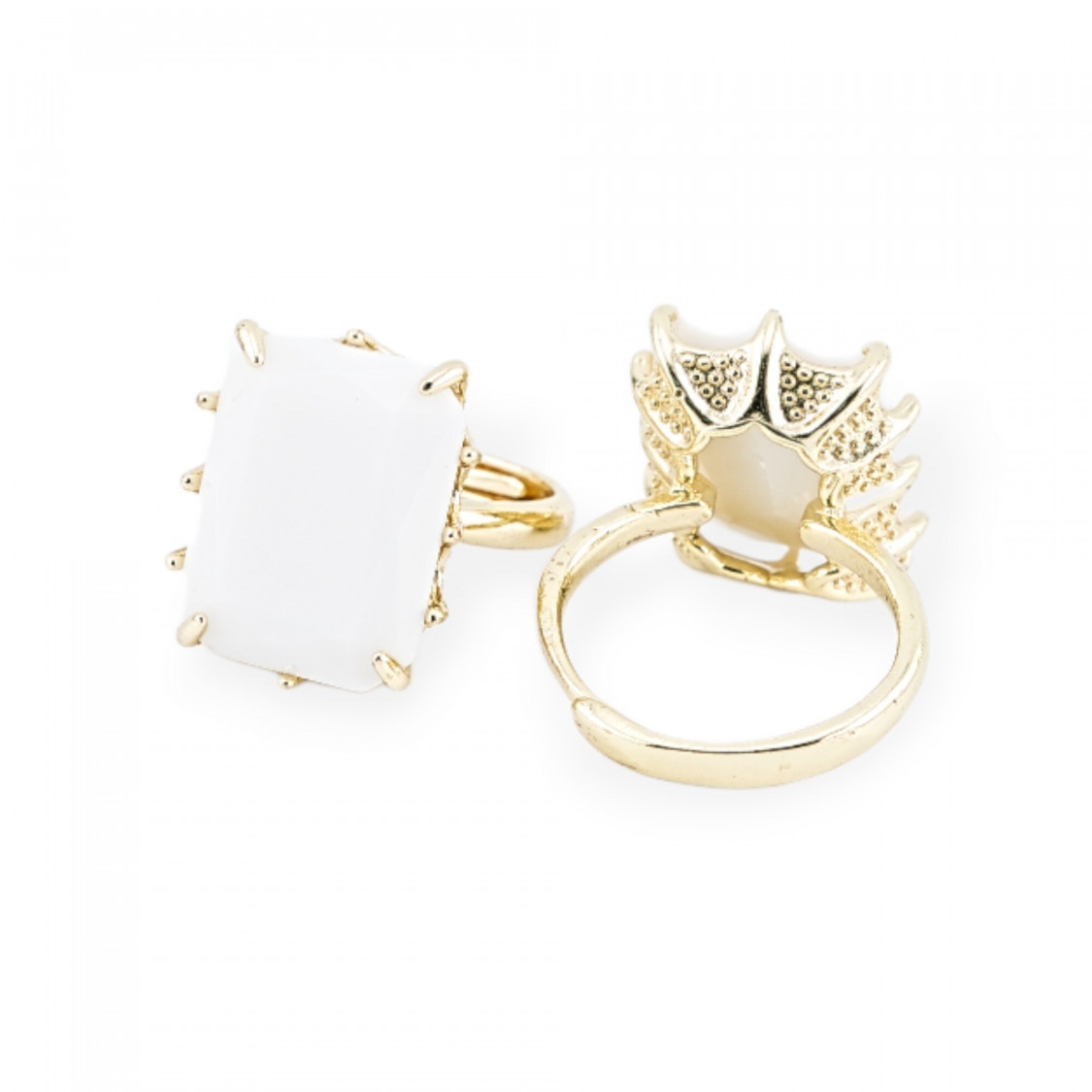 Bronze Ring With CZ Crystals Cabochon Rectangle 15x20mm Adjustable Size White-BRONZE RINGS AND CAT'S EYE | Worldofjewel.com