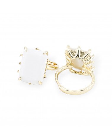 Bronze Ring With CZ Crystals Cabochon Rectangle 15x20mm Adjustable Size White-BRONZE RINGS AND CAT'S EYE | Worldofjewel.com