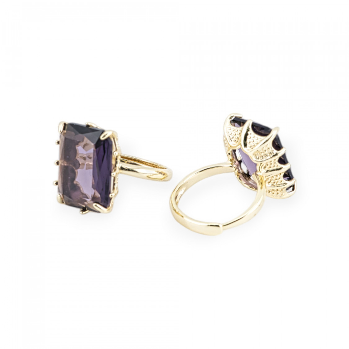Bronze Ring With CZ Crystals Cabochon Rectangle 15x20mm Adjustable Size Purple-BRONZE RINGS AND CAT'S EYE | Worldofjewel.com