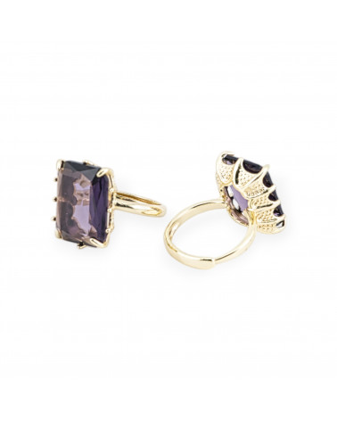 Bronze Ring With CZ Crystals Cabochon Rectangle 15x20mm Adjustable Size Purple-BRONZE RINGS AND CAT'S EYE | Worldofjewel.com