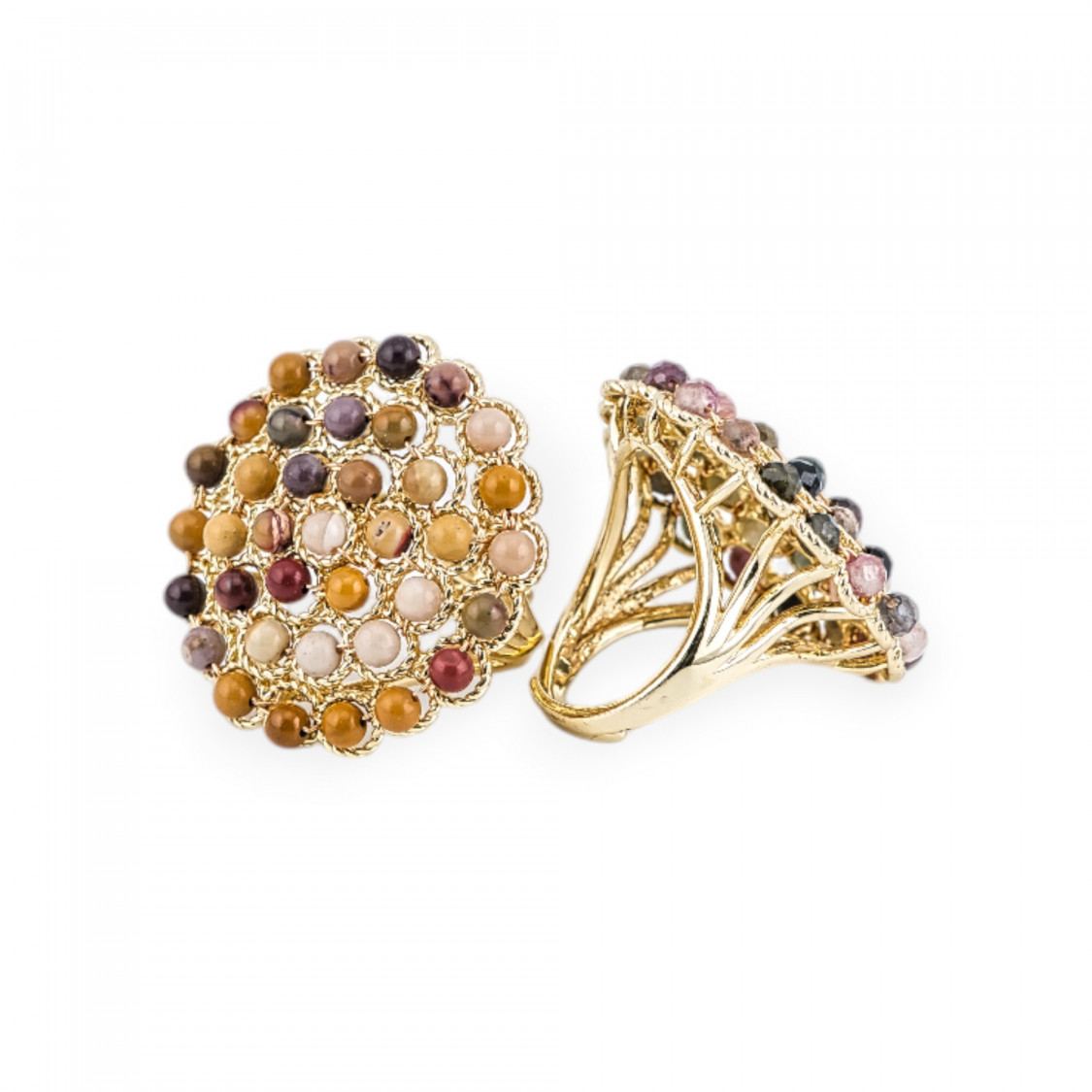 Anello Di Bronzo Con Perline Di Pietre Dure Ammagliate 30mm Misura Regolabile Mokaite-ANELLI BRONZO CON PIETRE INCASTONATE | Worldofjewel.com