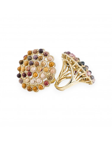 Anello Di Bronzo Con Perline Di Pietre Dure Ammagliate 30mm Misura Regolabile Mokaite-ANELLI BRONZO CON PIETRE INCASTONATE | Worldofjewel.com