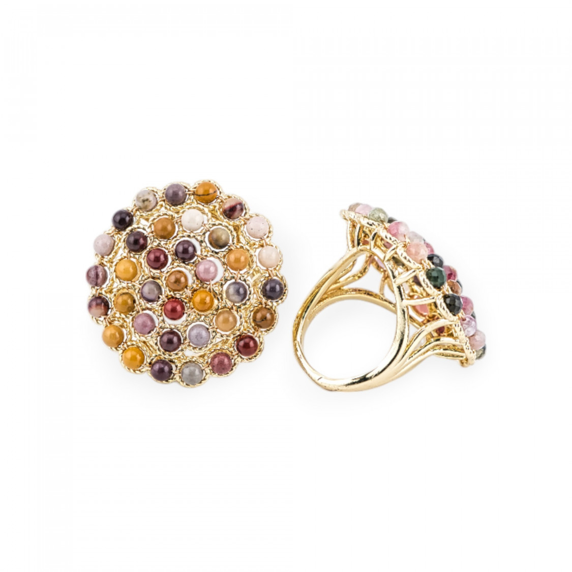 Anillo De Bronce Con Cuentas De Piedras Semipreciosas 30mm Tamaño Ajustable Mokaita Oscura-ANILLOS DE BRONCE Y OJO DE GATO | Worldofjewel.com