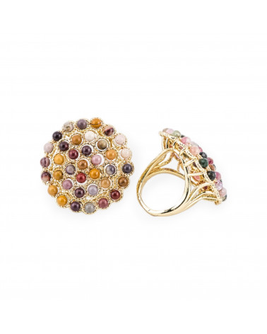 Bronze Ring With Gemstone Beads 30mm Adjustable Size Dark Mokaite-BRONZE RINGS AND CAT'S EYE | Worldofjewel.com