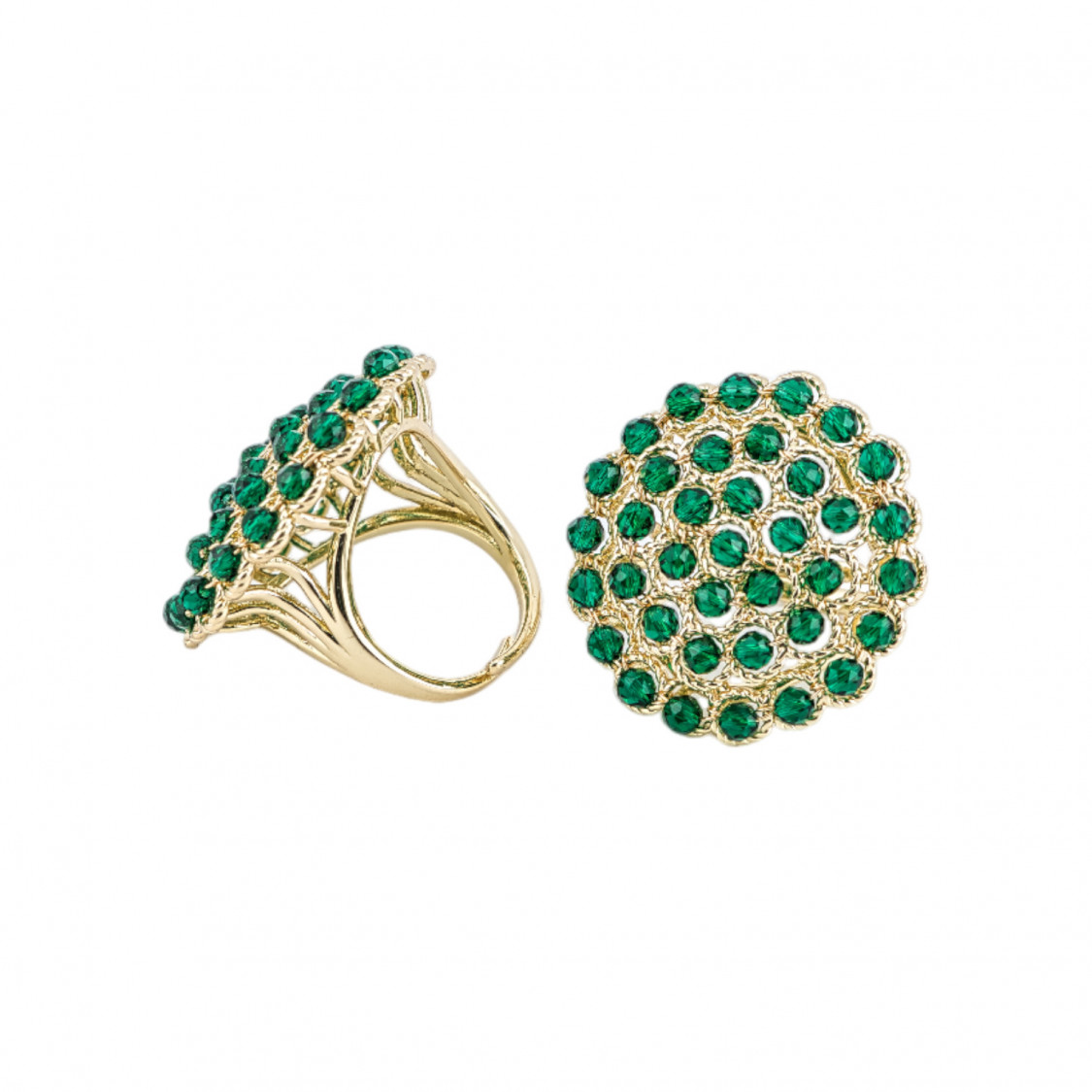 Anillo De Bronce Con Cuentas De Piedras Semipreciosas 30mm Tamaño Ajustable Verde-ANILLOS DE BRONCE Y OJO DE GATO | Worldofjewel.com