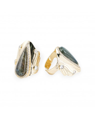Anello Di Bronzo Con Pietre Naturali E Zirconi 23x36mm Misura Regolabile Dorato Antracite-ANELLI BRONZO CON PIETRE INCASTONATE | Worldofjewel.com