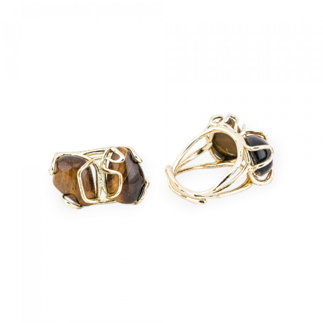 Anello Di Bronzo Con Pietre Naturali 16x22mm Misura Regolabile Dorato Occhi di tigre-ANELLI BRONZO CON PIETRE INCASTONATE | Worldofjewel.com