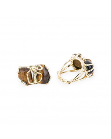 Anello Di Bronzo Con Pietre Naturali 16x22mm Misura Regolabile Dorato Occhi di tigre-ANELLI BRONZO CON PIETRE INCASTONATE | Worldofjewel.com
