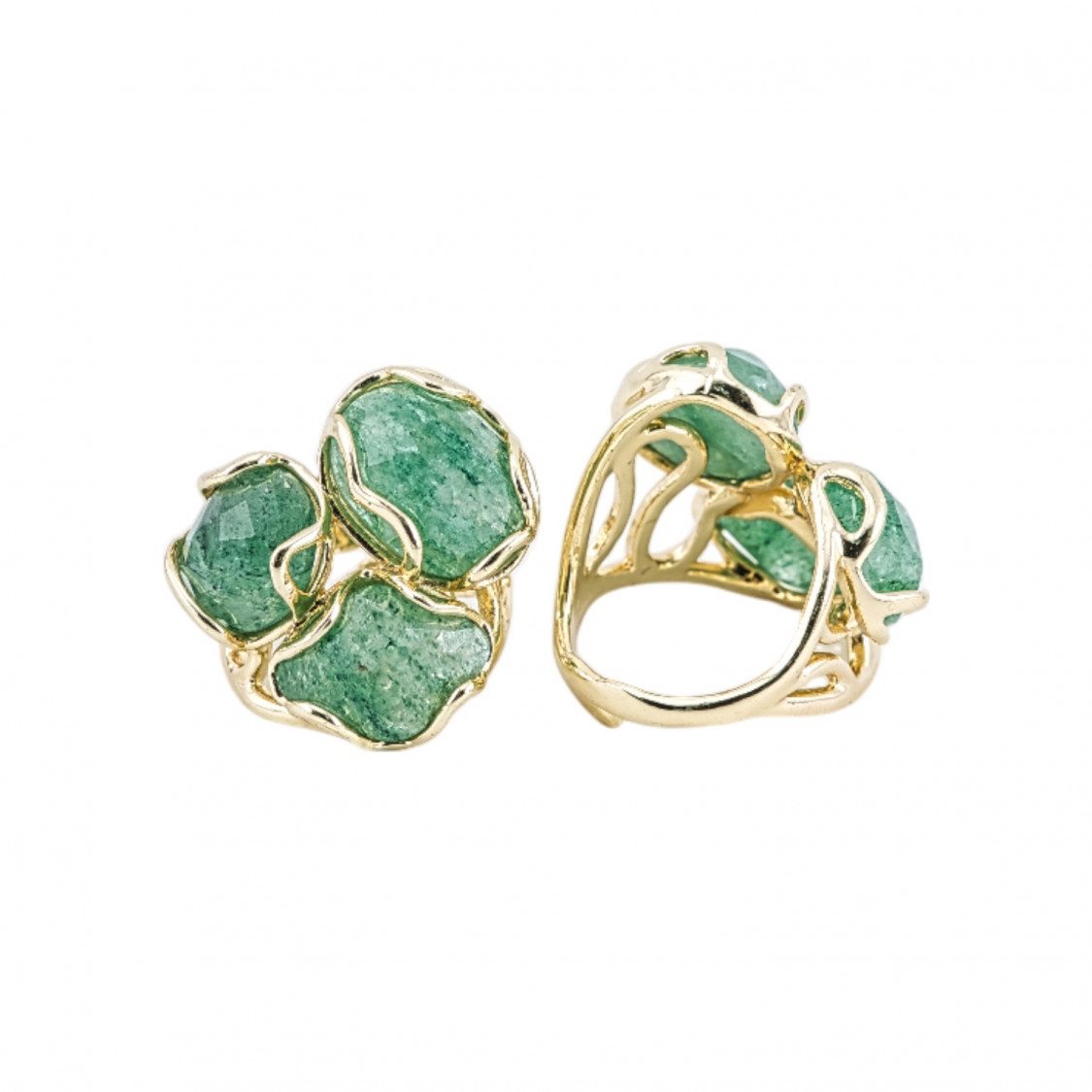 Anello Regolabile in Bronzo Dorato Collezione Aurora-S con Anello Di Bronzo Collezione AURORA 25x27mm Con Occhio Di Gatto Ver-ANELLI BRONZO CON PIETRE INCASTONATE | Worldofjewel.com