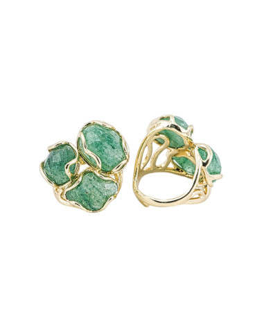 Anello Regolabile in Bronzo Dorato Collezione Aurora-S con Anello Di Bronzo Collezione AURORA 25x27mm Con Occhio Di Gatto Ver-ANELLI BRONZO CON PIETRE INCASTONATE | Worldofjewel.com