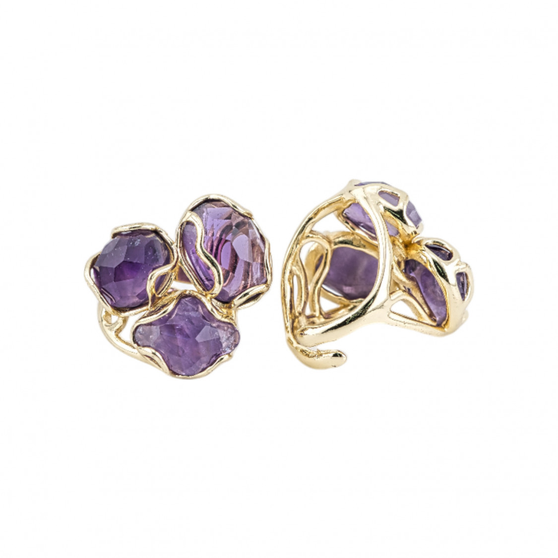 Anello Regolabile in Bronzo Dorato Collezione Aurora-S con Anello Di Bronzo Collezione AURORA 25x27mm Con Occhio Di Gatto Vio-ANELLI BRONZO CON PIETRE INCASTONATE | Worldofjewel.com