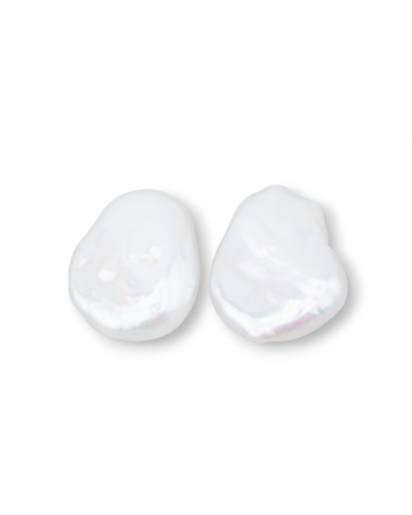 Perle Di Fiume Barocche Gocce Piatte Un Foro 16-18x22-26mm (YMT) 8-9gr 1 Coppia Bianco-PERLE BAROCCHE | Worldofjewel.com