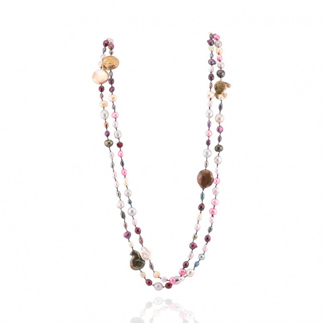 Collana Charlestone Di Perle Di Fiume Mix Color e Forme Con Nodini 160cm-COLLIERS EN ARGENT 925 | Worldofjewel.com