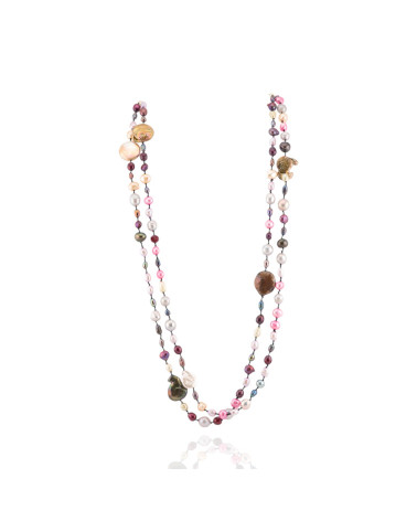 Collana Charlestone Di Perle Di Fiume Mix Color e Forme Con Nodini 160cm-COLLIERS EN ARGENT 925 | Worldofjewel.com