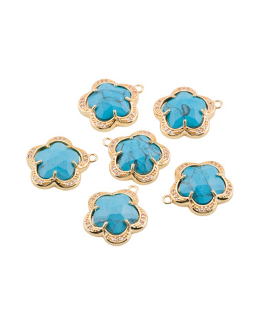 Componente Pendente Di Ottone Con Occhio Di Gatto Incastonati Fiore 5 Petali 14mm 8pz Con 1 Anellino Marmo blu-BLUME | Worldofjewel.com
