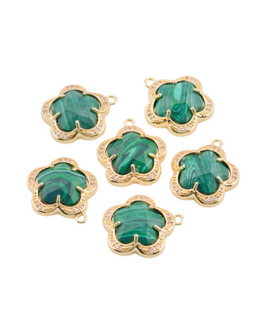 Componente Pendente Di Ottone Con Occhio Di Gatto Incastonati Fiore 5 Petali 16mm 6pz Con 1 Anellino Marmo verde- FIORE | Worldofjewel.com