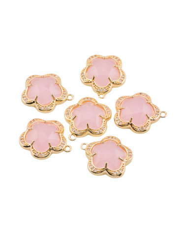 Componente Pendente Di Ottone Con Occhio Di Gatto Incastonati Fiore 5 Petali 16mm 6pz Con 1 Anellino Rosa- FIORE | Worldofjewel.com