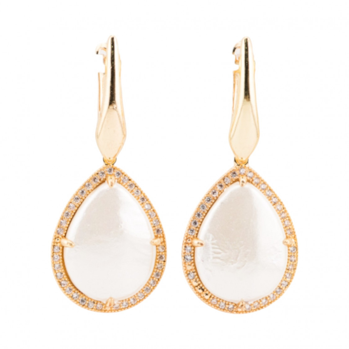 Orecchini Di Bronzo Con Perle di Maiorca Incastonate E Zirconi dorato-CRYSTAL BRONZE | Worldofjewel.com