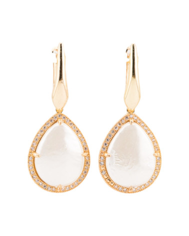 Orecchini Di Bronzo Con Perle di Maiorca Incastonate E Zirconi dorato-CRYSTAL BRONZE | Worldofjewel.com
