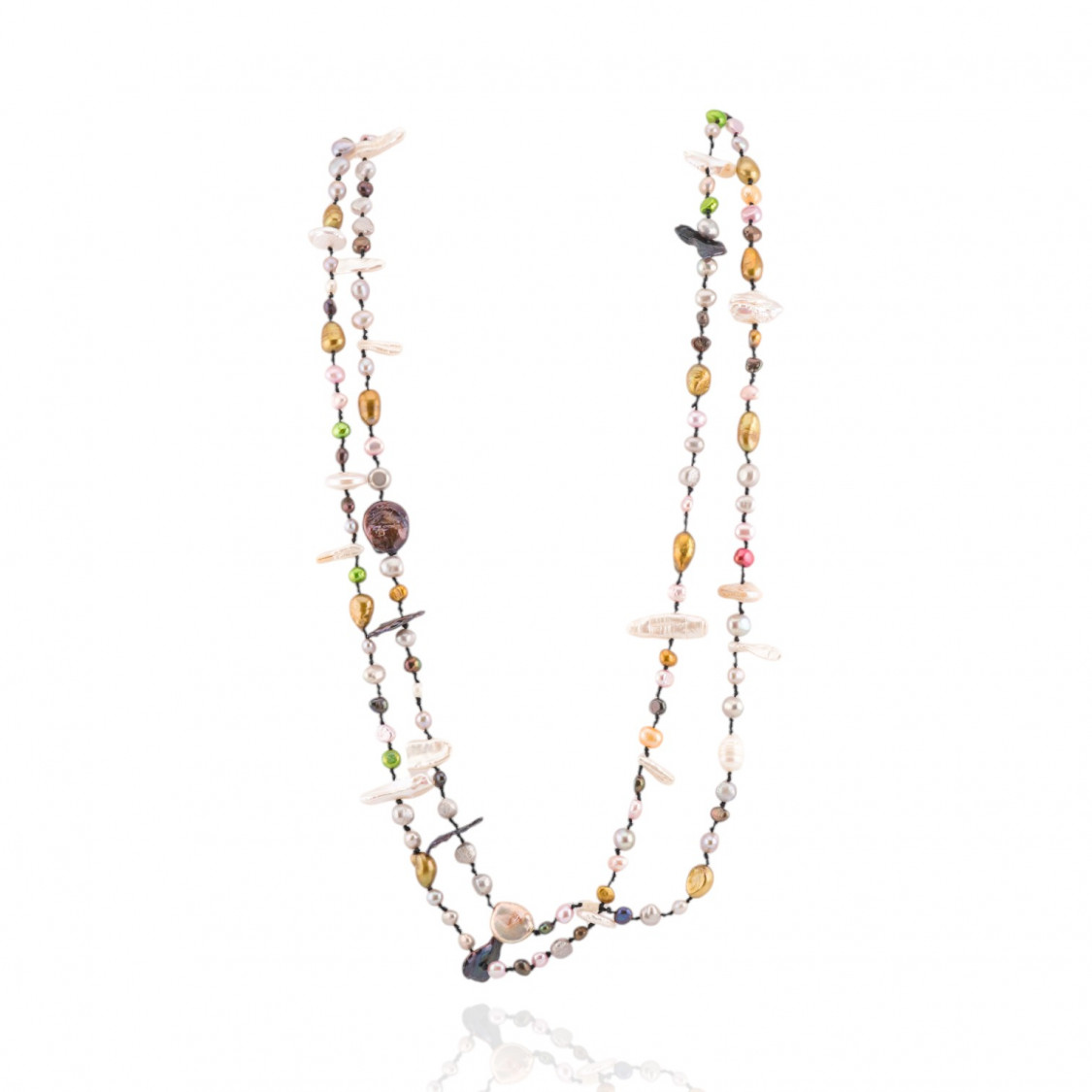 Collana Charlestone Di Perle Di Fiume Mix Color e Forme Con Nodini 160cm-COLLANE DI ARGENTO 925 | Worldofjewel.com