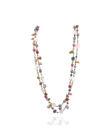 Collana Charlestone Di Perle Di Fiume Mix Color e Forme Con Nodini 160cm-COLLANE DI ARGENTO 925 | Worldofjewel.com
